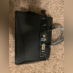 Pebbled leather belted bir Kin like bag new black